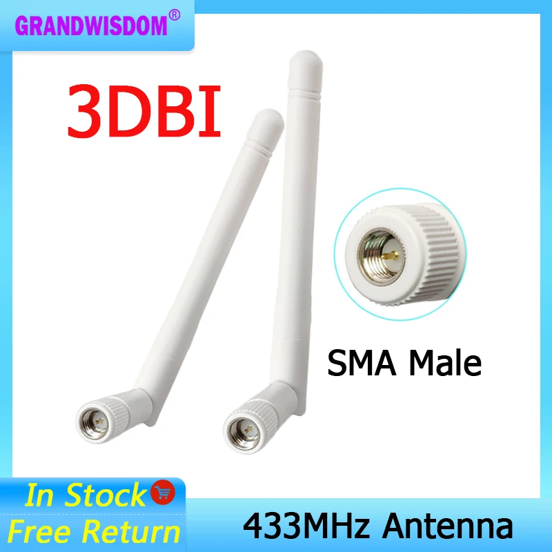 GRANDWISDOM 1-2 шт. 433 МГц Антенна 3dbi sma штекер lora антенна pbx iot модуль lorawan сигнальный