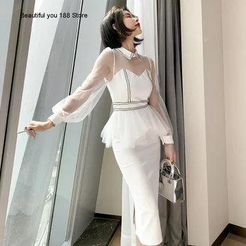 2020 Small Autumn dress new women's sexy mesh splicing arm slim fit elegant dress
2020 Small Autumn dress new women's sexy mesh splicing arm slim fit elegant dress