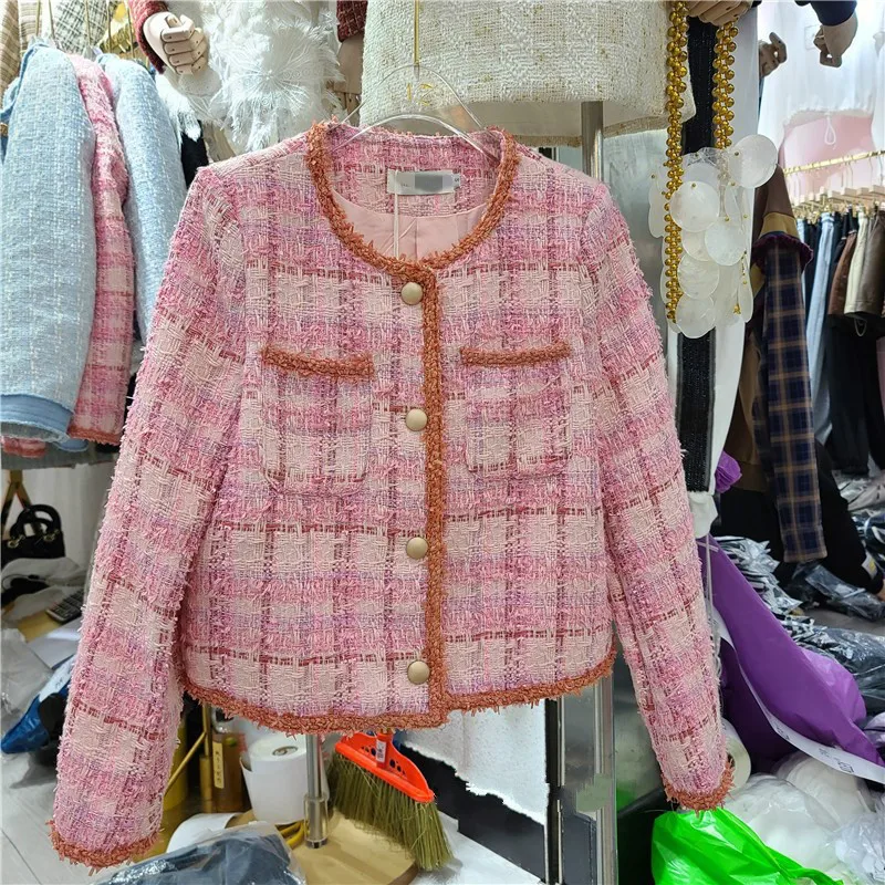 Women Chic Pink Lattice Tweed Jacket Female 2020 New Autumn Korean-Style Retro Cropped Jackets Girls Lady All-match Coat Top
Women Chic Pink Lattice Tweed Jacket Female 2020 New Autumn Korean-Style Retro Cropped Jackets Girls Lady All-match Coat Top