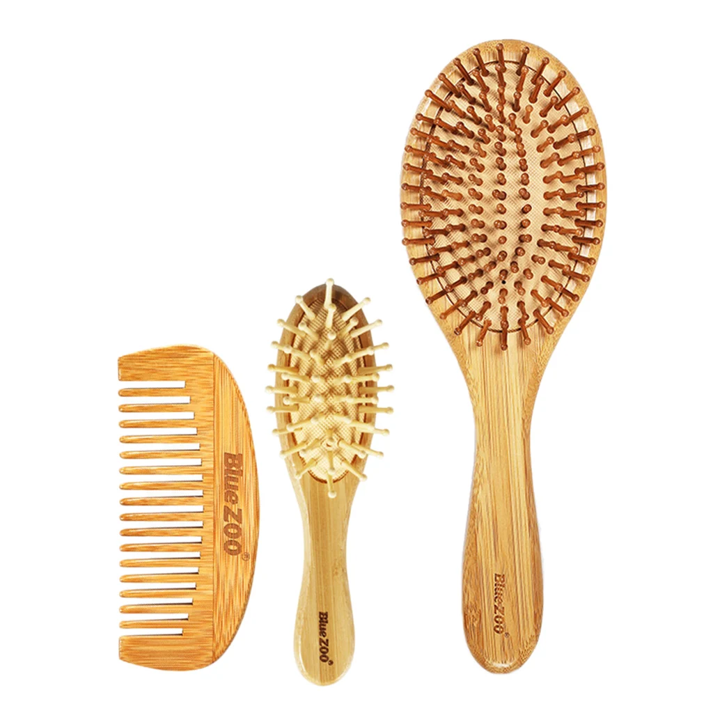 3 Pcs Bamboo Wooden Hair Brush Air Cushion Combs Set Anti-static No Hair 3 Pcs Bamboo Wooden Hair Brush Air Cushion Combs Set Anti-static No Hair