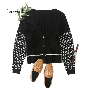 Black Ladies Sweater Cardigan 2020 Autumn Winter New Knitted Casual Short Tops Female V-neck Full Sleeve Argyle Fashion Cardigan
Black Ladies Sweater Cardigan 2020 Autumn Winter New Knitted Casual Short Tops Female V-neck Full Sleeve Argyle Fashion Cardigan