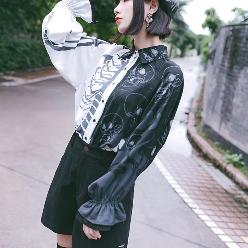 Harajuku Skull Blouses | Punk Style Shirt Lantern Sleeve Blusas Mujer loose tops Harajuku Skull Blouses | Punk Style Shirt Lantern Sleeve Blusas Mujer loose tops