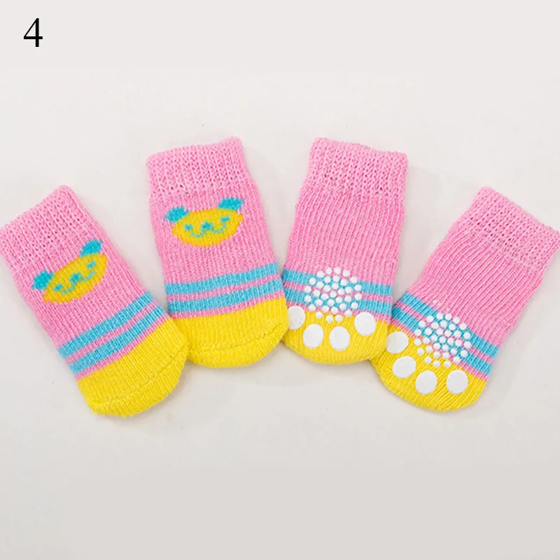 4pcs Warm Puppy Dog Socks Soft Pet Knits Socks Anti Slip 