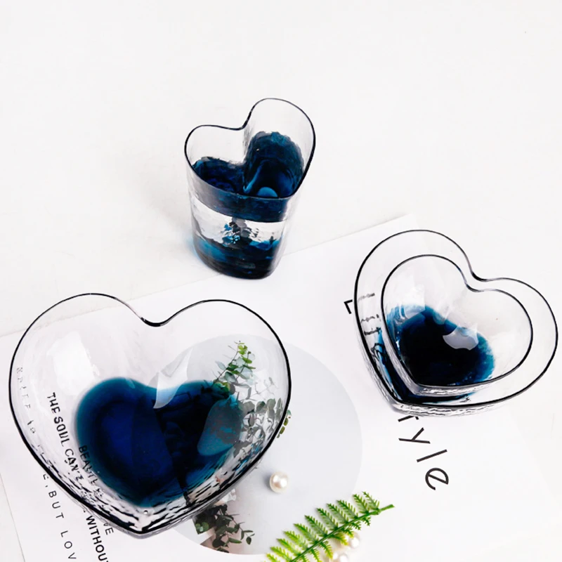 Фото Салатница с сердцем прозрачная стеклянная миска Хрустальная чашка десертные
