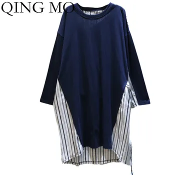 QING MO Black Blue Apricot Women Plus Size Dress 2020 Women Striped Patchwork Dress Female Irregular Dress ZQY3337 
QING MO Black Blue Apricot Women Plus Size Dress 2020 Women Striped Patchwork Dress Female Irregular Dress ZQY3337