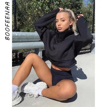 BOOFEENAA Black Oversized Cropped Hoodie Streetwear Zipper High Collar Long Sleeve Mesh Spliced Sweatshirt Fall 2019 C83-AC40 
BOOFEENAA Black Oversized Cropped Hoodie Streetwear Zipper High Collar Long Sleeve Mesh Spliced Sweatshirt Fall 2019 C83-AC40