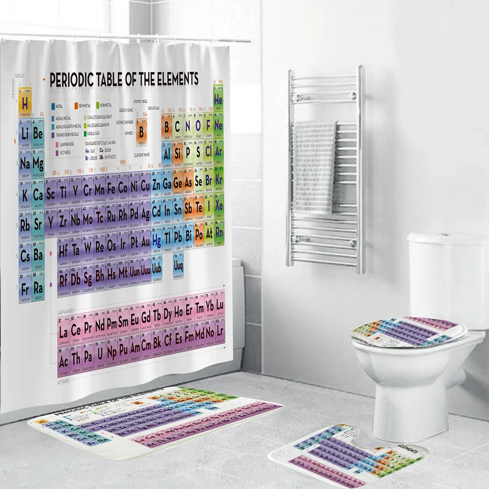 Periodic Table of Elements Shower Curtain Student Chemistry Enthusiast Bathroom 4 Piece Set Polyester Fabric with Hook 3 Size
Periodic Table of Elements Shower Curtain Student Chemistry Enthusiast Bathroom 4 Piece Set Polyester Fabric with Hook 3 Size