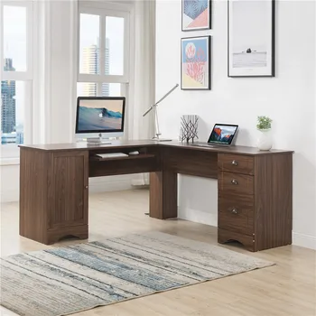 L-Shaped Desk, Modern Corner Computer Table with three Drawers and hidden storage space shelves
L-Shaped Desk, Modern Corner Computer Table with three Drawers and hidden storage space shelves