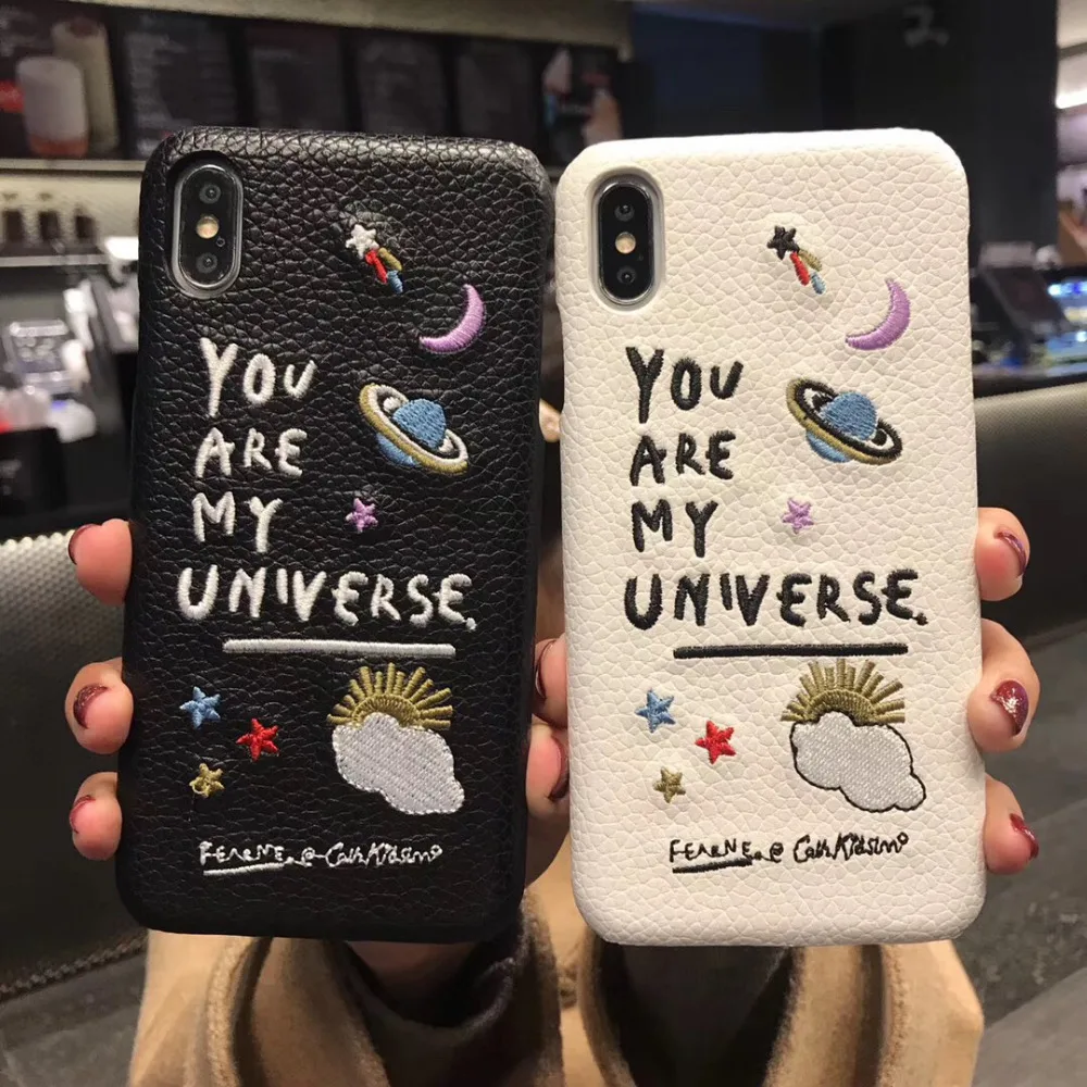 luxury 3D Embroidery Cortex Planet Cover Case for iphone 7 8 plus X XR XS Max funny fashion you are my universe Couple Coque
luxury 3D Embroidery Cortex Planet Cover Case for iphone 7 8 plus X XR XS Max funny fashion you are my universe Couple Coque
