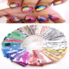 50 גיליונות/סט לערבב מבריק הולוגרפית נייל אמנות לסכל מדבקות צבעוני שקפי העברת טיפים מדבקת קרפט מדבקות 4*20cm(China)