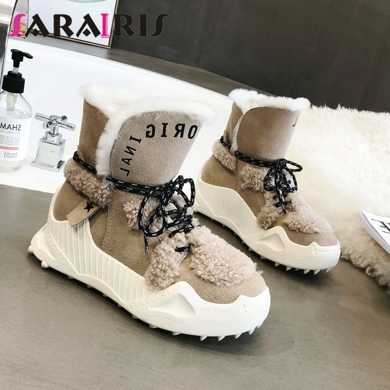 SARAIRIS New Brand Ladies Winter non-slip Split Leather Snow Boots Women 2019 High Platform Fur Boots Warm Wedges Shoes Woman 
SARAIRIS New Brand Ladies Winter non-slip Split Leather Snow Boots Women 2019 High Platform Fur Boots Warm Wedges Shoes Woman