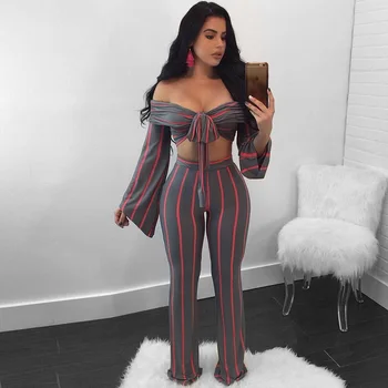 2020 Summer Striped 2 Piece Set Women Matching Sets Sexy Beachwear Club Outfits Crop Top and Wide Leg Pant Jumpsuit Pants Sets
2020 Summer Striped 2 Piece Set Women Matching Sets Sexy Beachwear Club Outfits Crop Top and Wide Leg Pant Jumpsuit Pants Sets