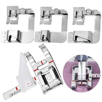 LMDZ 3 Pcs Hemming Cloth Strip Presser Foot with 1 Pcs Adjustable Guide Sewing Machine Presser Foot, Presser Foot Kit Snapping