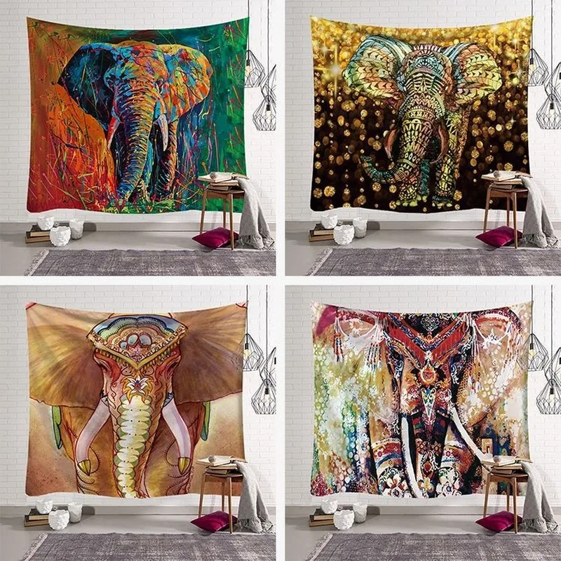 

Elephant Tapestry Velvet Colored Printed Elastic Mandala Hangings Wall Cloth Watercolor Boho Beach Towel Home Decoration