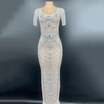New Pearls Rhinestones Long Dress Women Prom Party Celebrate Party Dresses Sexy Transparent Evening Short Sleeve Bodycon Dress
New Pearls Rhinestones Long Dress Women Prom Party Celebrate Party Dresses Sexy Transparent Evening Short Sleeve Bodycon Dress