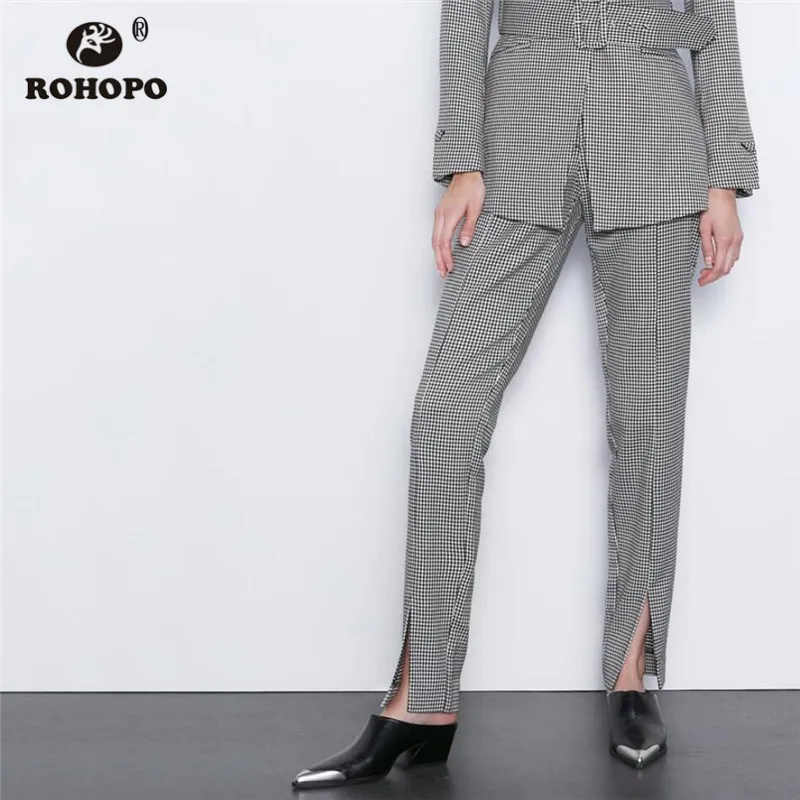 ROHOPO Zipper Fly Buttons Waist Houndstooth Grey Pencil Pant Full Length Front Split Bottom Back Welted Pocket Pantalon #9672
ROHOPO Zipper Fly Buttons Waist Houndstooth Grey Pencil Pant Full Length Front Split Bottom Back Welted Pocket Pantalon #9672