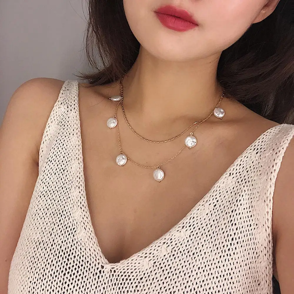 Irregular Round Simulated Pearl Choker Necklace & Pendants Double Layer Women Necklaces All Match Collier Femme
Irregular Round Simulated Pearl Choker Necklace & Pendants Double Layer Women Necklaces All Match Collier Femme