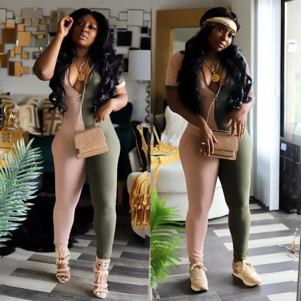 Two-color stitching jumpsuit trousers casual tight green bodysuit woman jumpsuit sportswear ladies 2020 women's work 
Two-color stitching jumpsuit trousers casual tight green bodysuit woman jumpsuit sportswear ladies 2020 women's work