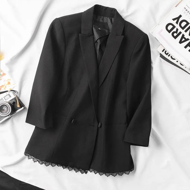 Ld72 7 Points Sleeve Short Black Small Suit Autumn New Style Women's Fold-down Collar Lace Commuting Thin Coat
Ld72 7 Points Sleeve Short Black Small Suit Autumn New Style Women's Fold-down Collar Lace Commuting Thin Coat