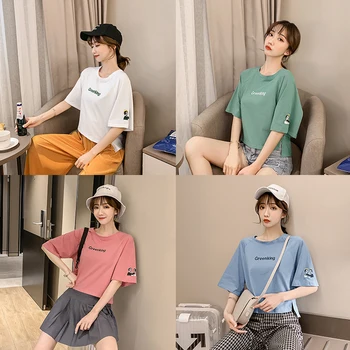 Short Pure Cotton Short-sleeved T-shirt Women's 2020 New Style Loose-Fit High-waisted Printed Lettered Slit Tops 7022
Short Pure Cotton Short-sleeved T-shirt Women's 2020 New Style Loose-Fit High-waisted Printed Lettered Slit Tops 7022