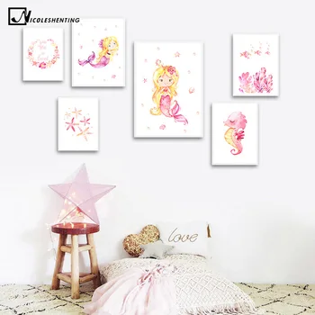 Mermaid Nautical Nursery Child Poster Cartoon Wall Art Print Canvas Painting Nordic Kid Decoration Piture Baby Bedroom Decor 
Mermaid Nautical Nursery Child Poster Cartoon Wall Art Print Canvas Painting Nordic Kid Decoration Piture Baby Bedroom Decor