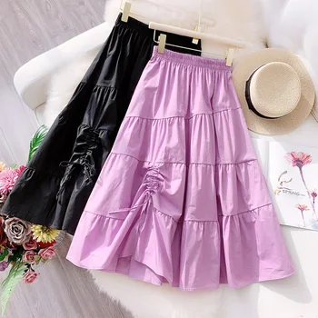 Women Summer Cotton Skirt Drawstring Korean Style Cotton Skirts Women's Clothing Solid Mid-calf Midi Pleated Skirt Free Size
Women Summer Cotton Skirt Drawstring Korean Style Cotton Skirts Women's Clothing Solid Mid-calf Midi Pleated Skirt Free Size