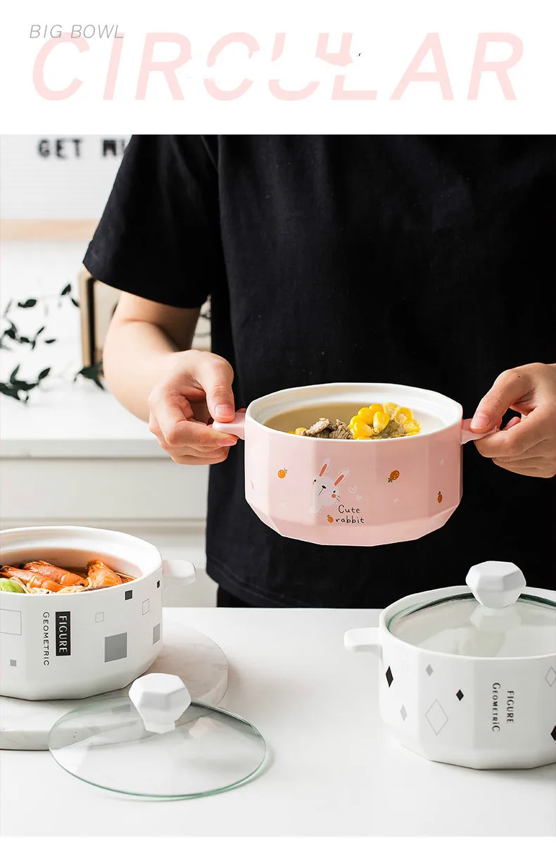 Kreatif Keramik Mie Instan Mangkuk Minimalis Modern Kartun Besar Mangkuk Sup Dengan Tutup Nordic Dapur Multi Purpose Bowl Mangkuk AliExpress