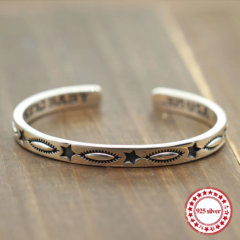 S925 sterling silver open bracelet retro personality fashion with five-pointed star carved modeling couple simple new Bangles
S925 sterling silver open bracelet retro personality fashion with five-pointed star carved modeling couple simple new Bangles