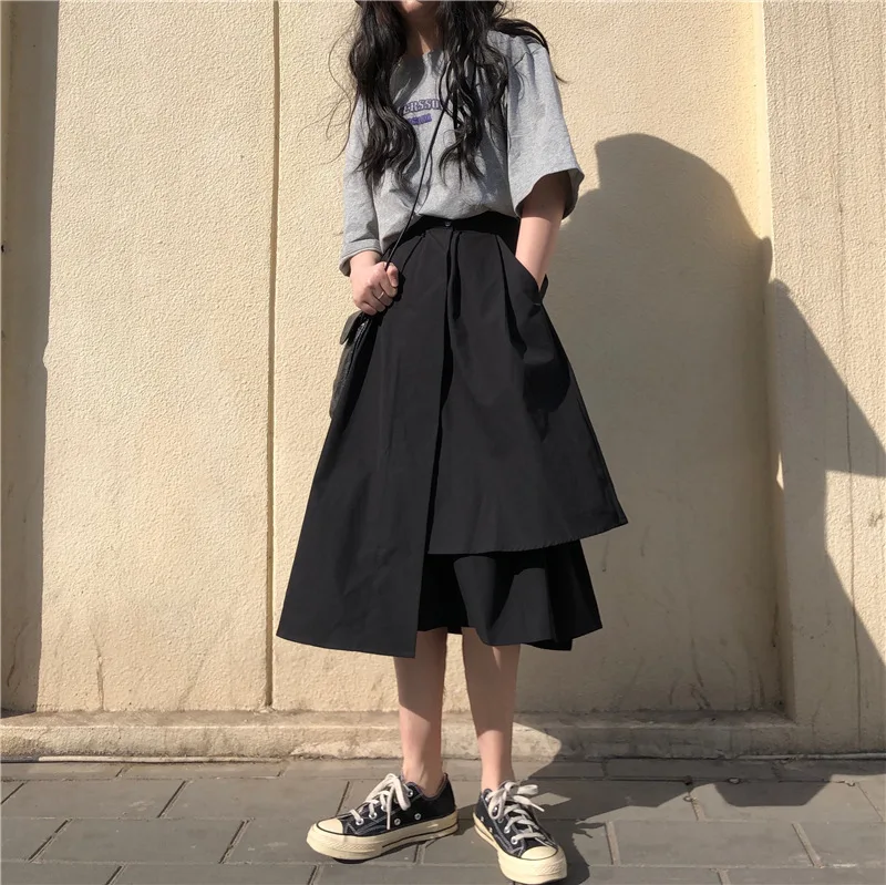 Spring Autumn 2019 Women New Korean Loose Thin Fashion Solid Color Asymmetrical Patchwork Button Match Mid Skirt with Pocket
Spring Autumn 2019 Women New Korean Loose Thin Fashion Solid Color Asymmetrical Patchwork Button Match Mid Skirt with Pocket