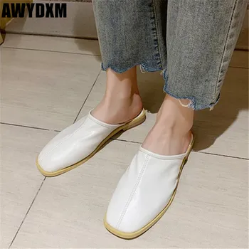 New women flat slippers summer outside slip slides ladies Pu leather Square head Mules shoes woman Comfort Zapatos mujer S182 
New women flat slippers summer outside slip slides ladies Pu leather Square head Mules shoes woman Comfort Zapatos mujer S182