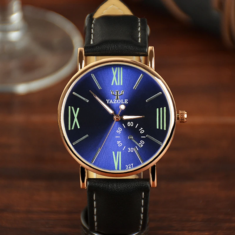 Часы Reloj Hombre часы YAZOLE модные мужские с синим циферблатом кожаным ремешком