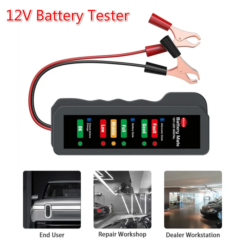 Digital 12V Battery Tester Six LED Display Alternator Electronic Load Test Car Truck Motorcycle Junk Cell Test Tool Instruments
Digital 12V Battery Tester Six LED Display Alternator Electronic Load Test Car Truck Motorcycle Junk Cell Test Tool Instruments