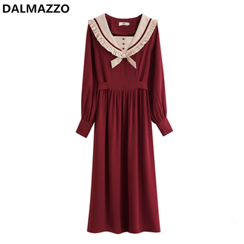 DALMAZZO High Quality Literary Retro Long Dress Female 2021 Autumn Winter Sweet Students Bow Peter Pan Collar A Line Vestidos
DALMAZZO High Quality Literary Retro Long Dress Female 2021 Autumn Winter Sweet Students Bow Peter Pan Collar A Line Vestidos