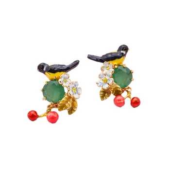 Enamel Oriole Cherry Flower Small Clip / Dangle Earrings Jewelry Cute Green Crystal Bird Drop Earrings Clips for Women EH060
Enamel Oriole Cherry Flower Small Clip / Dangle Earrings Jewelry Cute Green Crystal Bird Drop Earrings Clips for Women EH060