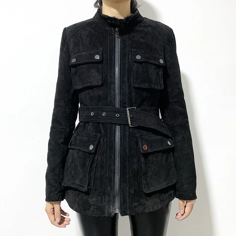 rf1993 Real Sheep Fur Lining Pigskin Leather Jacket Motorcycle Belt Pockets Black Windproof Genuine Leather Suede Coat for Woman
rf1993 Real Sheep Fur Lining Pigskin Leather Jacket Motorcycle Belt Pockets Black Windproof Genuine Leather Suede Coat for Woman