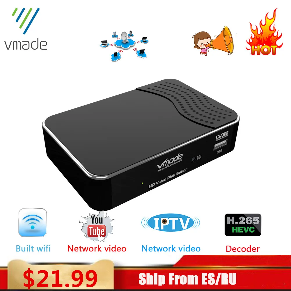 Vmade newest terrestrial receive DVB T2 full HD 1080P DVB T2 H.265 decode tuner support built wifi youtube AC-3 set top box
Vmade newest terrestrial receive DVB T2 full HD 1080P DVB T2 H.265 decode tuner support built wifi youtube AC-3 set top box
