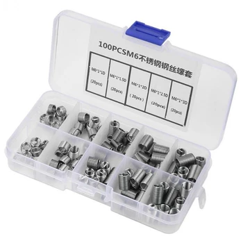 BHTS-100 Pcs/Set M6 Stainless Steel Screw Thread Insert Coiled Wire Twisted Threaded Inserts Set Thread Repair Kit
BHTS-100 Pcs/Set M6 Stainless Steel Screw Thread Insert Coiled Wire Twisted Threaded Inserts Set Thread Repair Kit
