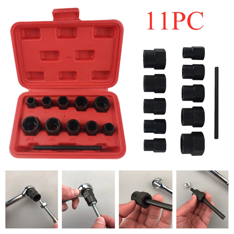 11PCS NEW Motorcycle Automotive Tools 3/8" Nut Extractor Socket Set Car Disassembly Tools l Kit Car Repair Removal Hand Tool
11PCS NEW Motorcycle Automotive Tools 3/8" Nut Extractor Socket Set Car Disassembly Tools l Kit Car Repair Removal Hand Tool