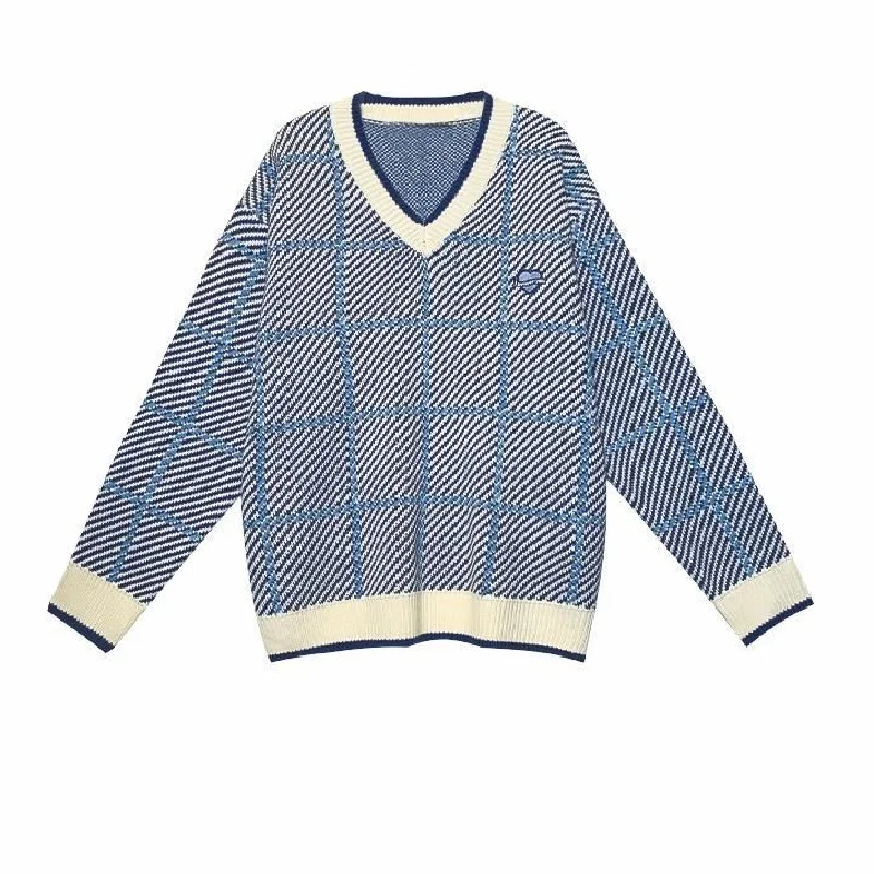 Plaid Pullover Sweater Women 2021 V-neck Elegant Vintage Chic Sweaters Lady Casual Loose Fashion Streetwear Knitted Tops Female
Plaid Pullover Sweater Women 2021 V-neck Elegant Vintage Chic Sweaters Lady Casual Loose Fashion Streetwear Knitted Tops Female