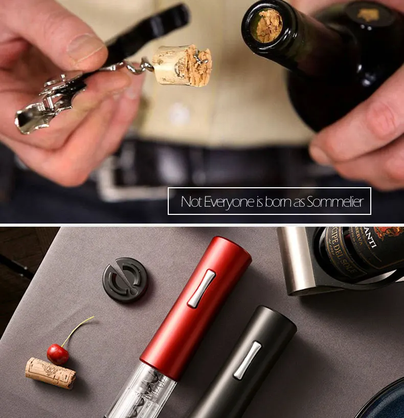 PTZER Electric Red Wine Opener With Foil Cutter Corkscrew Automatic Bottle Openers Set Kitchen Accessories Tools Gadgets LED