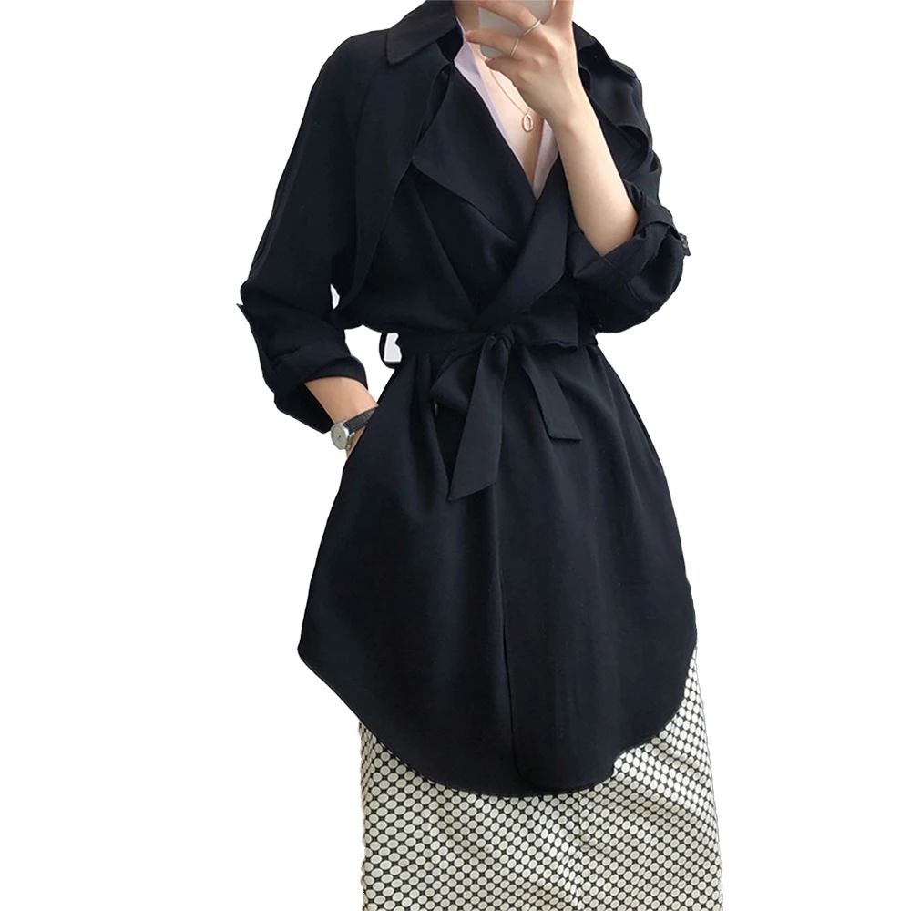 Spring Autumn Long Women Slim Trench Coat with Belt Beige Black Korean Style Windbreaker Outwear Office Lady Womens Trench Coat 
Spring Autumn Long Women Slim Trench Coat with Belt Beige Black Korean Style Windbreaker Outwear Office Lady Womens Trench Coat