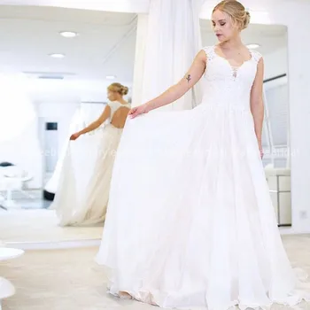 Chiffon Wedding Dress Elegant V Neck Cap Sleeves Long Beach Bridal Gown Hollow Back 2020 Robe De Mariee Boho Wedding Gown Custom 
Chiffon Wedding Dress Elegant V Neck Cap Sleeves Long Beach Bridal Gown Hollow Back 2020 Robe De Mariee Boho Wedding Gown Custom
