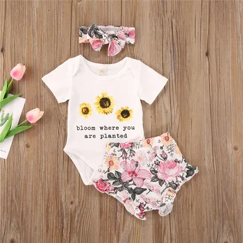 2020 Newborn Baby Sunflower Short Sleeve Bodysuits Shorts Headband Girls Boys Clothing 3pcs 0-24M
2020 Newborn Baby Sunflower Short Sleeve Bodysuits Shorts Headband Girls Boys Clothing 3pcs 0-24M
