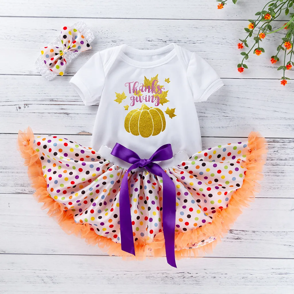 

Infant Girl Clothes Thanks Giving Day Romper Tops Tutu Dress Hairband Set Toddler Baby Kids Girls Outfits Roupas Infantis Menina