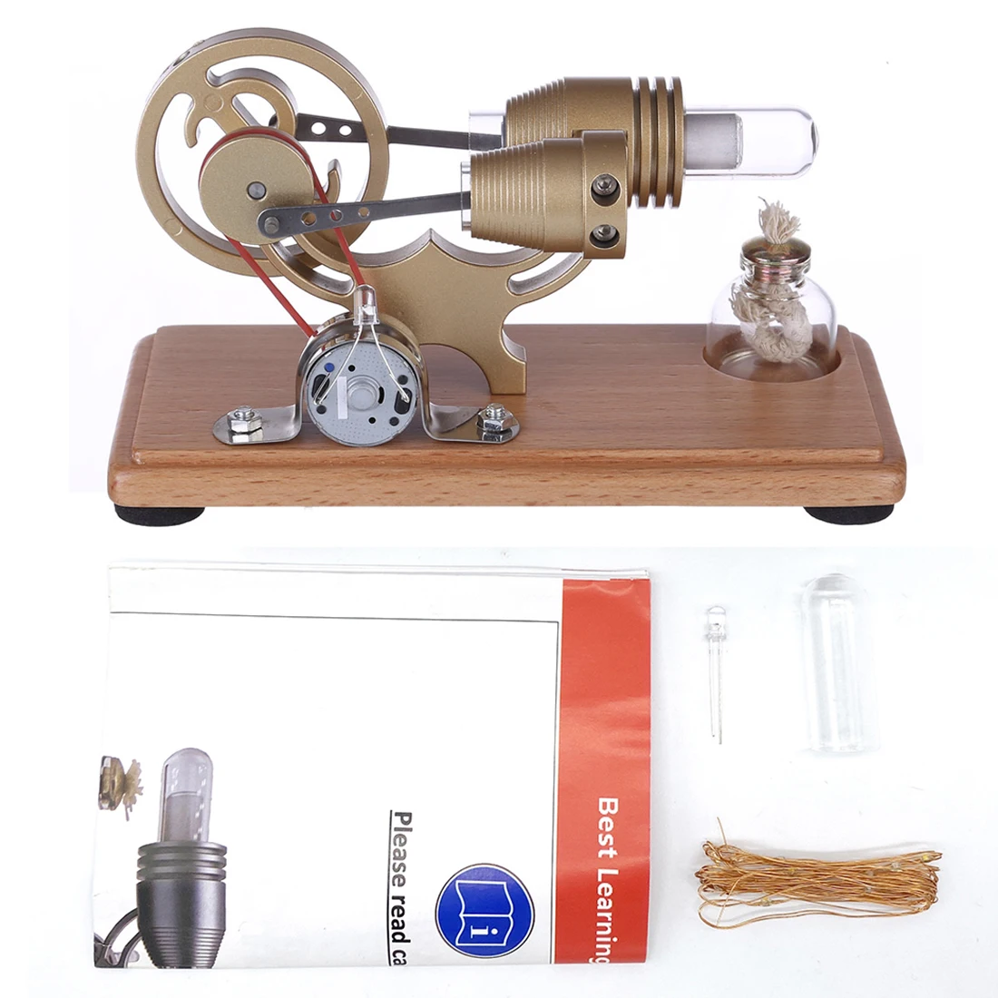 DIY γ-shape Stirling Engine Kit Assembly Generator Model Retro Science Educational Toy with LED Lights - Bronze
DIY γ-shape Stirling Engine Kit Assembly Generator Model Retro Science Educational Toy with LED Lights - Bronze