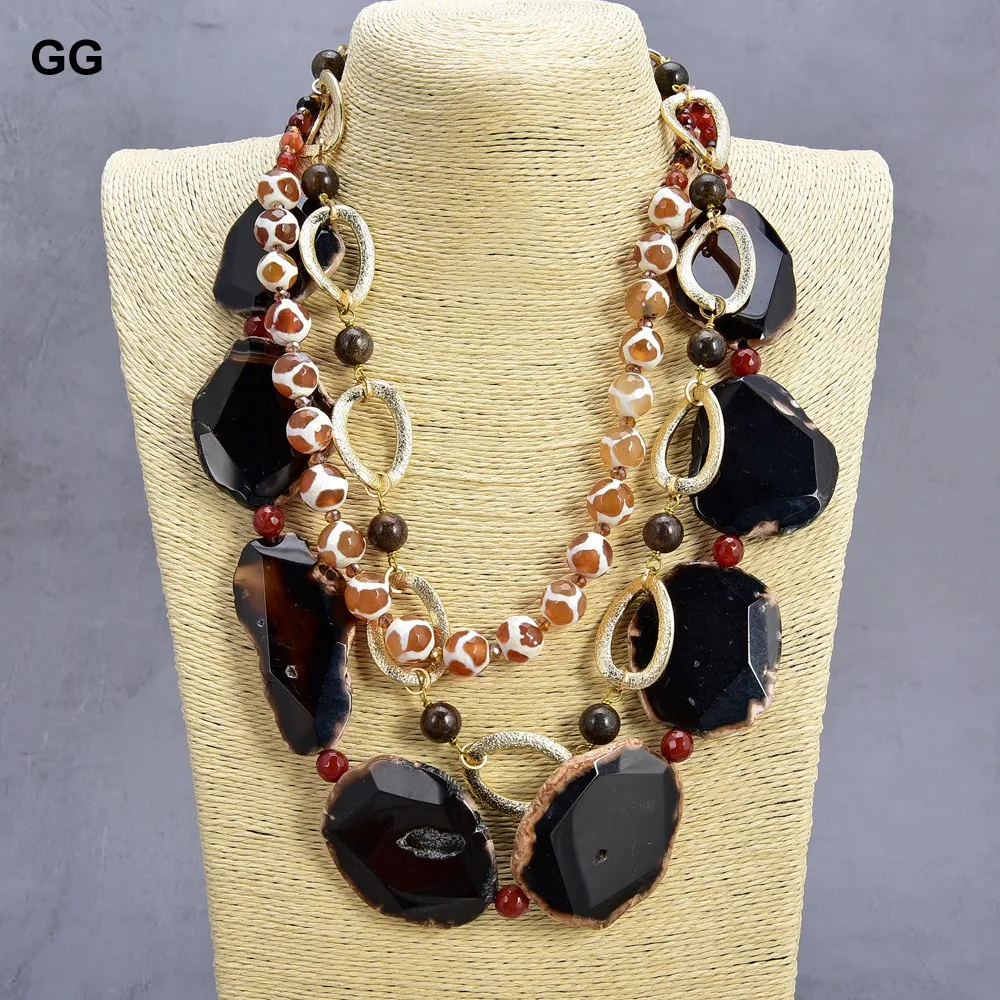 GuaiGuai Jewelry 20'' 3 Strands Black Agate Real Stone Round Bronzite Crystal Slice Necklace For Women
GuaiGuai Jewelry 20'' 3 Strands Black Agate Real Stone Round Bronzite Crystal Slice Necklace For Women