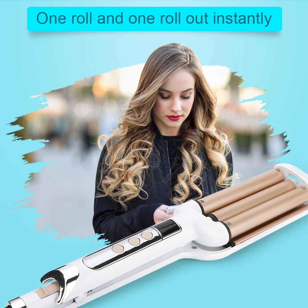Fashion Curling Artifact Three-Tube Curling Iron LCD Display Temperature Pear Flower Yellow Curling Iron Lady Curling Iron Tool
Fashion Curling Artifact Three-Tube Curling Iron LCD Display Temperature Pear Flower Yellow Curling Iron Lady Curling Iron Tool