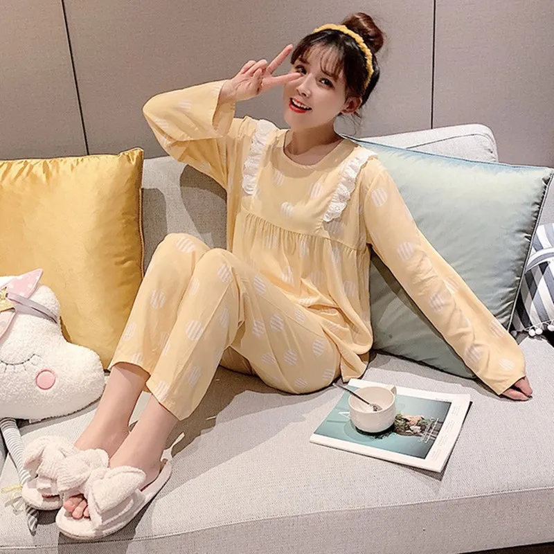 Autumn Women Pajamas Set Cotton Thin Maternity Wear Sleepwear Lovely Leisure Clothes Pyjamas Sets Nightwear Pijama Mujer
Autumn Women Pajamas Set Cotton Thin Maternity Wear Sleepwear Lovely Leisure Clothes Pyjamas Sets Nightwear Pijama Mujer