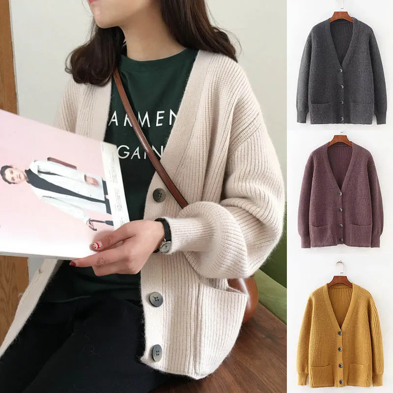 Women Cardigans Sweater V neck Solid Loose Knitwear Single Breasted Casual Knit Cardigan Outwear Winter Jacket Long sleeve Coat
Women Cardigans Sweater V neck Solid Loose Knitwear Single Breasted Casual Knit Cardigan Outwear Winter Jacket Long sleeve Coat