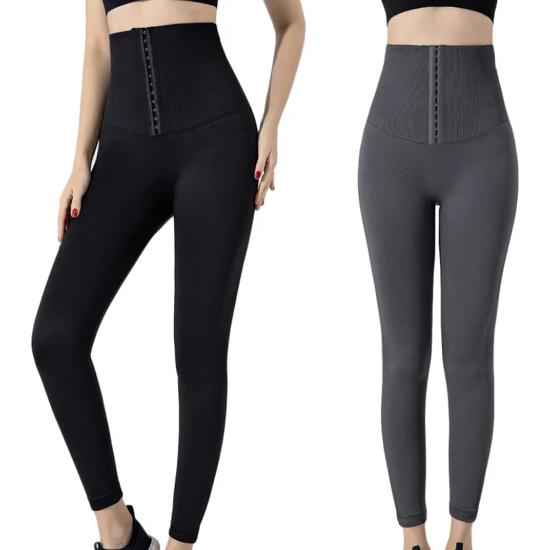 Women Yoga Pants with Corset Design Solid Color Close-fitting Seamless Trousers Black/ Charcoal | Фитнес и бодибилдинг